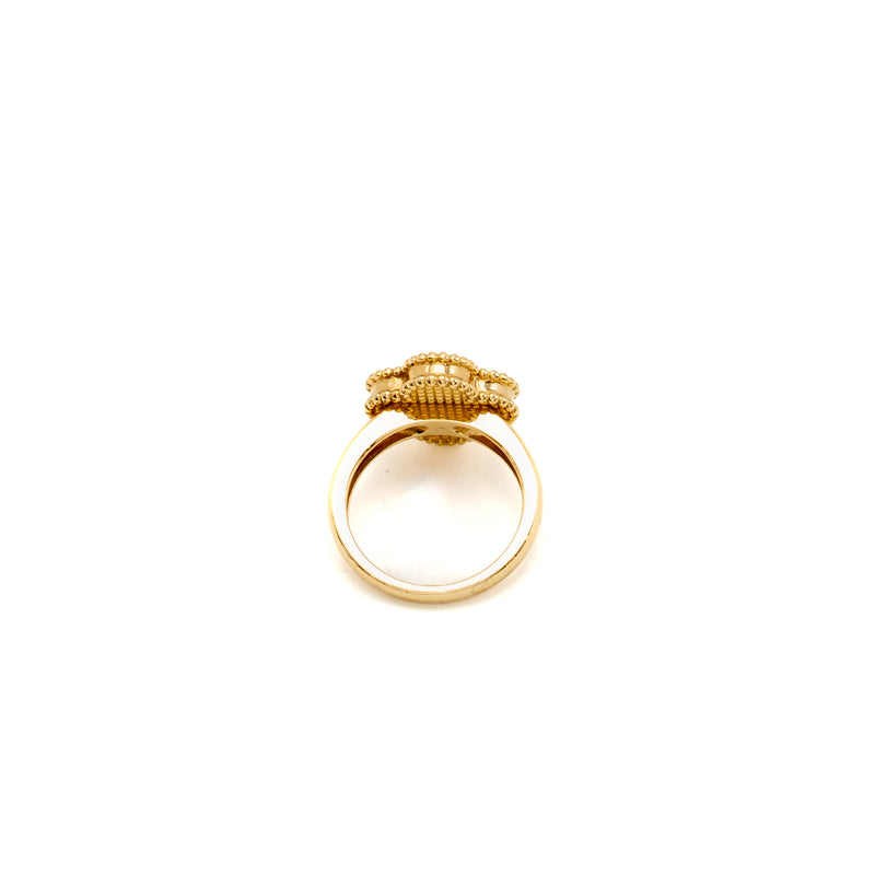 Van Cleef & Arpels Size 52 Vintage Alhambra Ring Yellow Gold, Diamond, Mother-of-Pearl