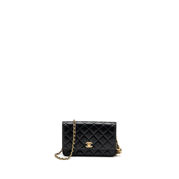 Chanel 22S Pearl Crush Wallet on Chain Lambskin Black Brushed GHW (Microchip)