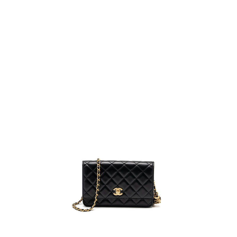 Chanel 22S Pearl Crush Wallet on Chain Lambskin Black Brushed GHW (Mic