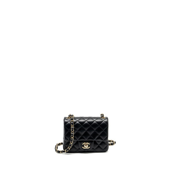Chanel Mini Square Flap Bag Lambskin Black LGHW (microchip)