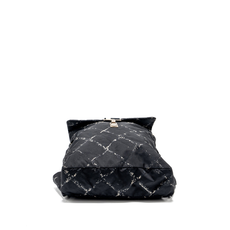 CHANEL Travel Line Check Nylon Backpack Black/White Ruthenium Hardware