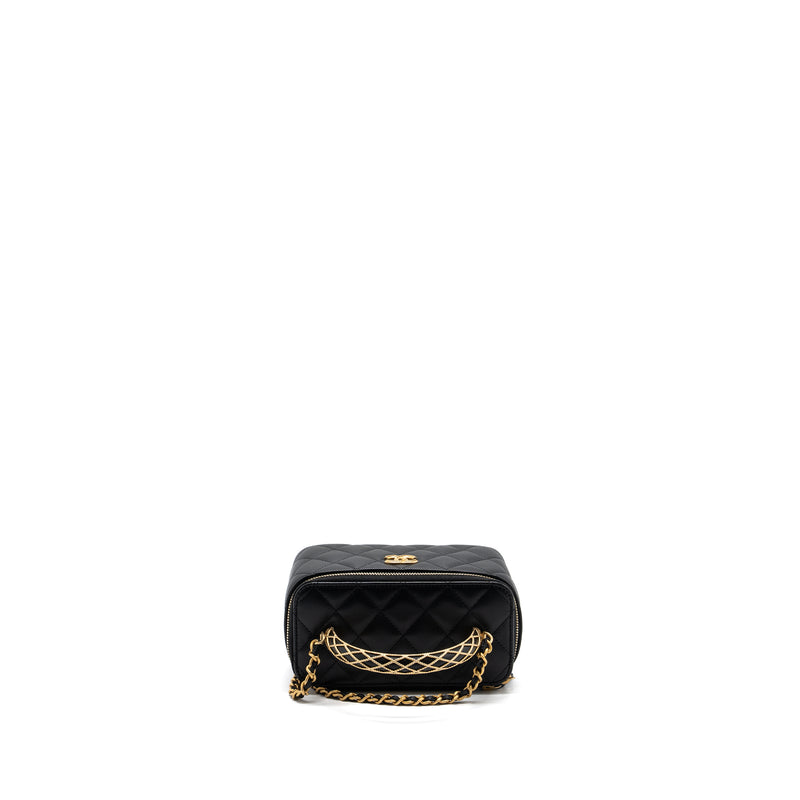 Chanel Detail Top Handle Long Vanity With Chains Lambskin Black GHW(Microchip)