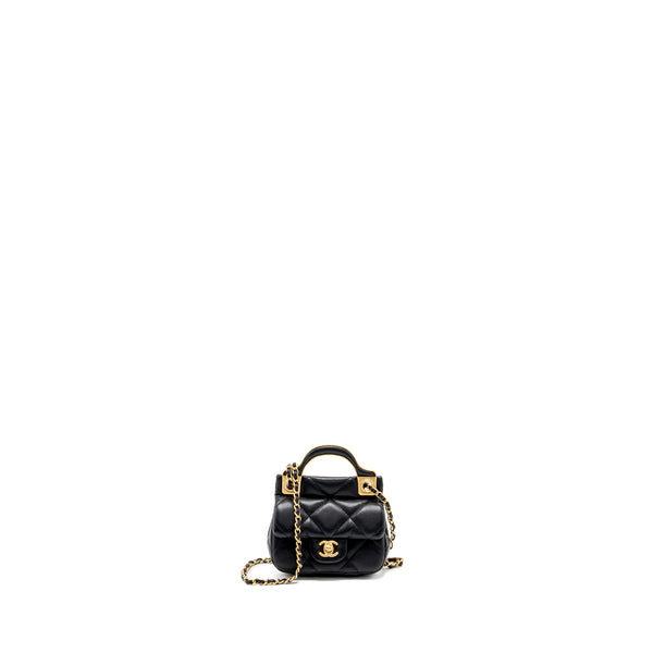Chanel top handle mini flap bag with chain Calfskin black GHW