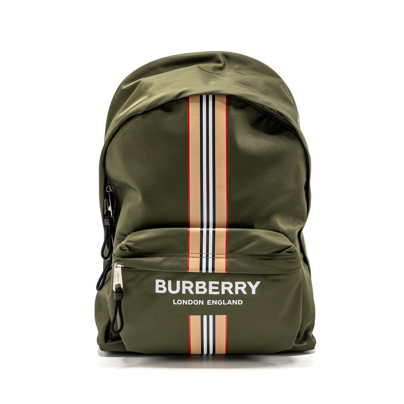 Burberry Logo / Icon Stripe Backpack Nylon Dark Green/Multicolour SHW