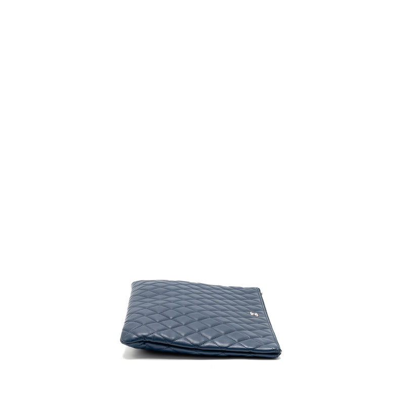 Chanel Classic Quilted Large Clutch Bag Lambskin Navy SHW