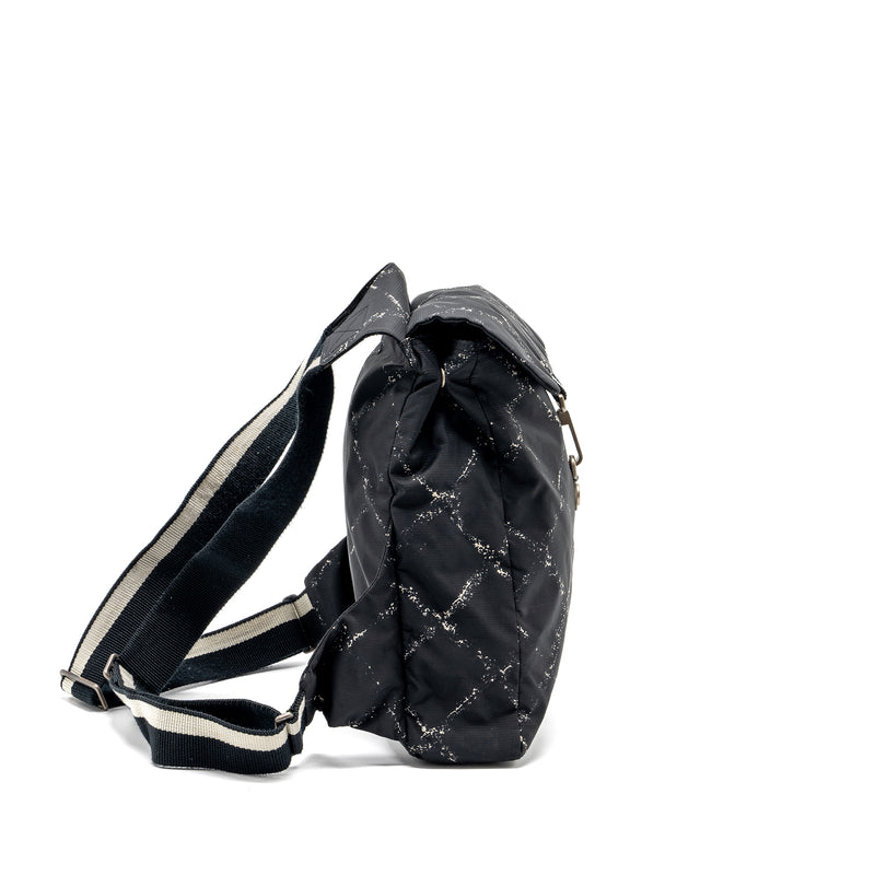 CHANEL Travel Line Check Nylon Backpack Black/White Ruthenium Hardware