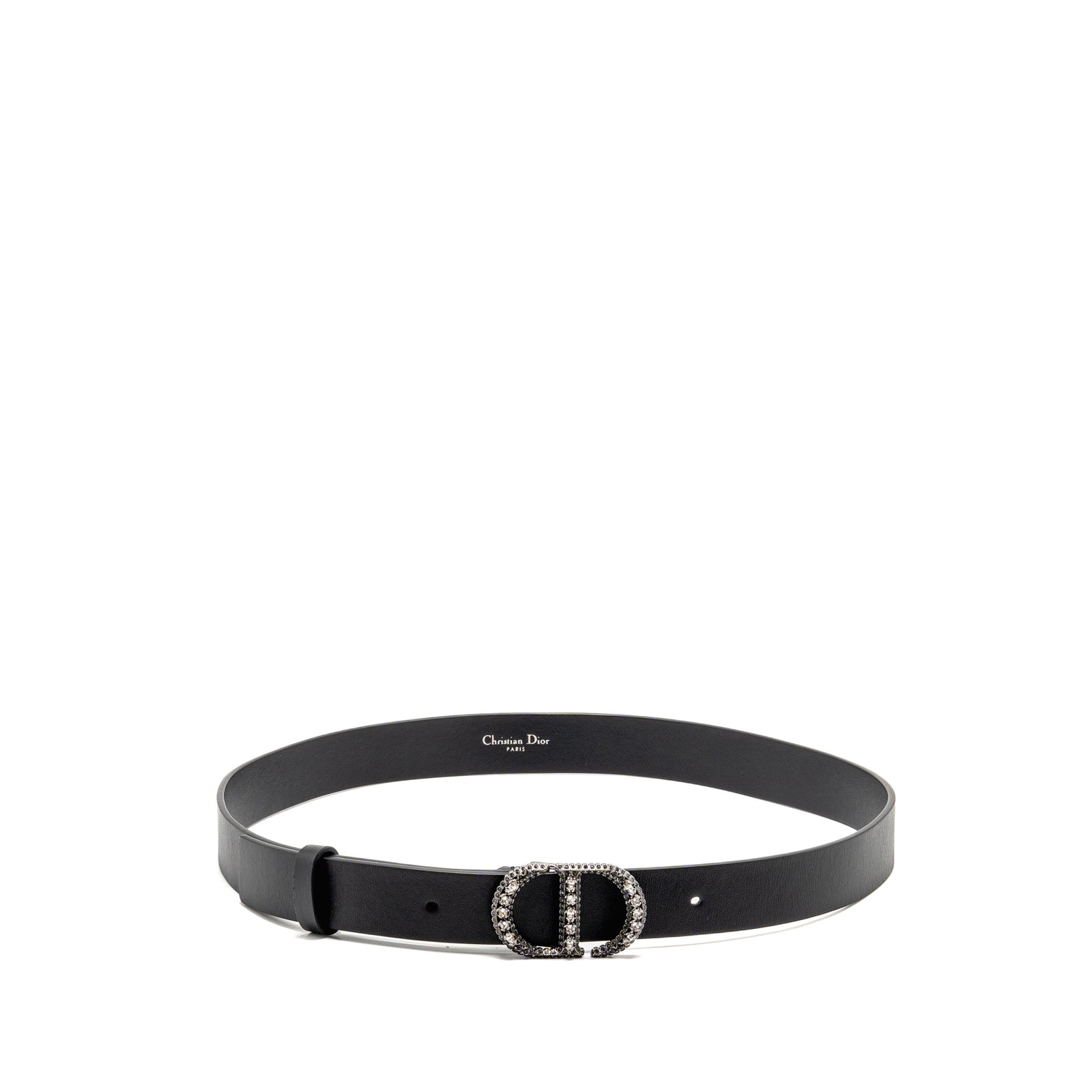 Christian Dior 黒レザーベルト Dior Size 85 Crystal CD 25mm Belt Calfskin Black with Black Hardware