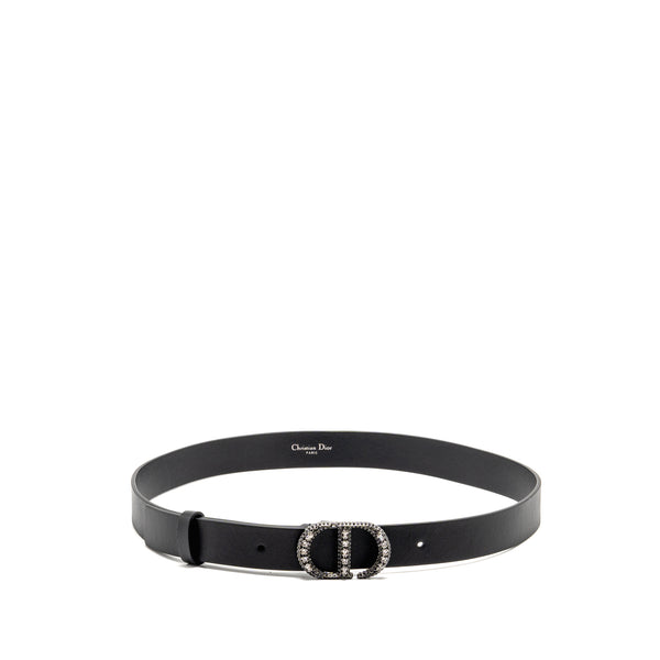 Dior Size 85 Crystal CD 25mm Belt Calfskin Black with Black Hardware