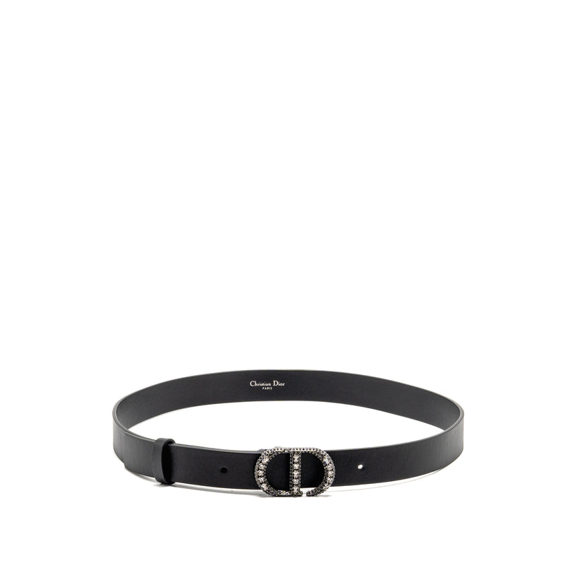 Dior Size 85 Crystal CD 25mm Belt Calfskin Black with Black Hardware