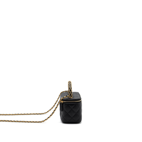 Chanel Detail Top Handle Long Vanity With Chains Lambskin Black GHW(Microchip)
