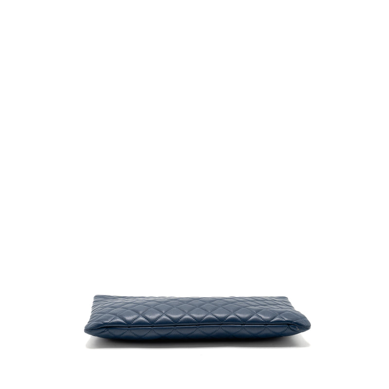 Chanel Classic Quilted Large Clutch Bag Lambskin Navy SHW