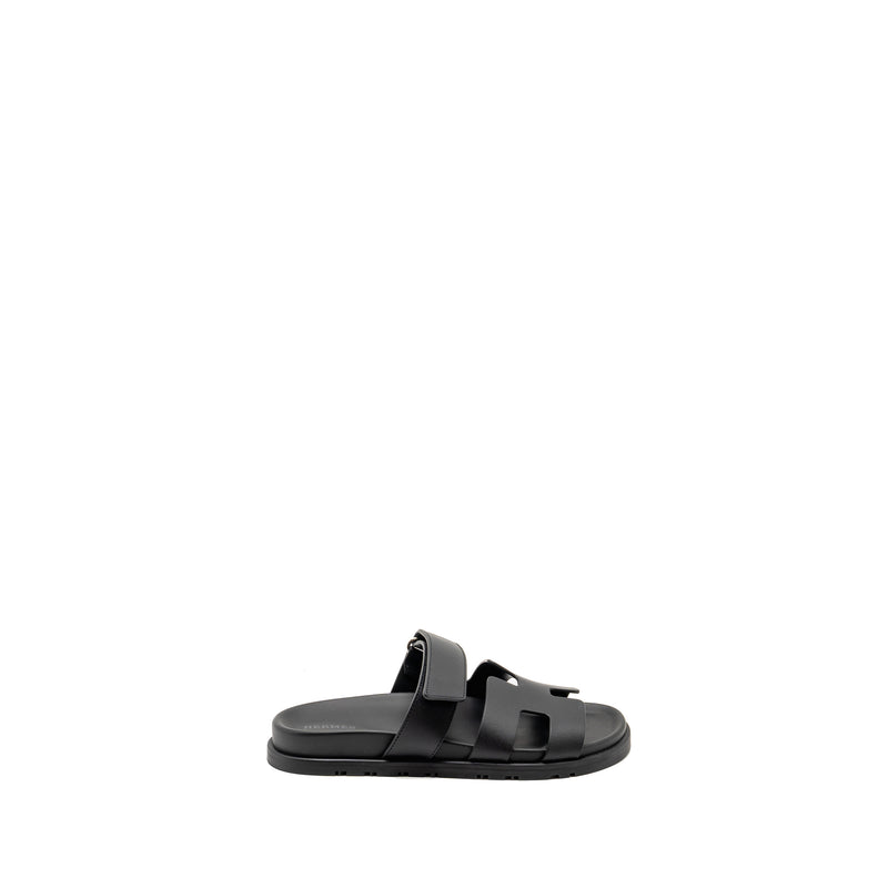 Hermes Size 37 Chypre Sandals Calfskin Black