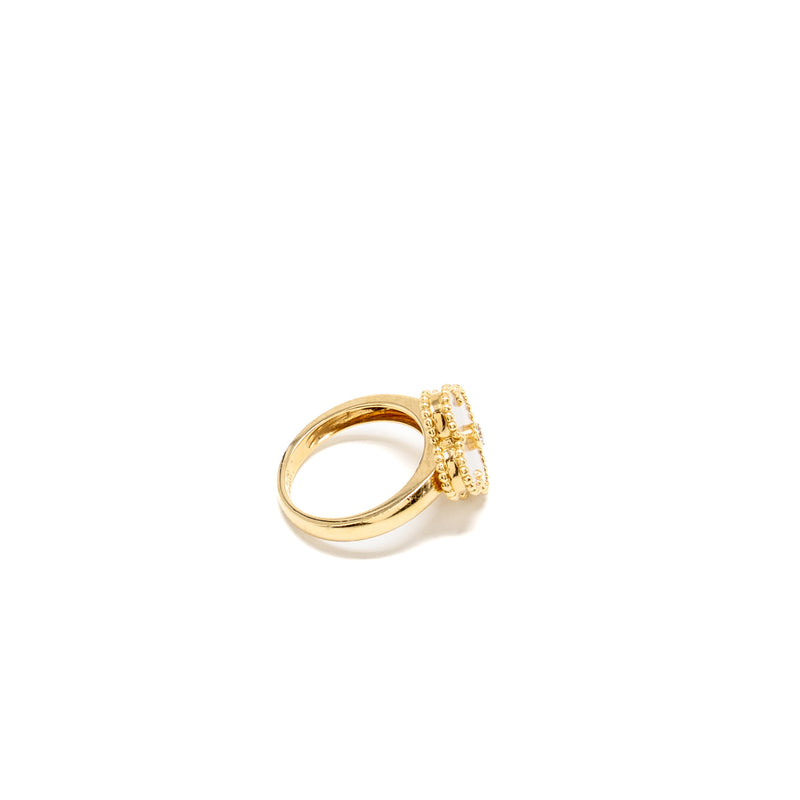 Van Cleef & Arpels Size 52 Vintage Alhambra Ring Yellow Gold, Diamond, Mother-of-Pearl