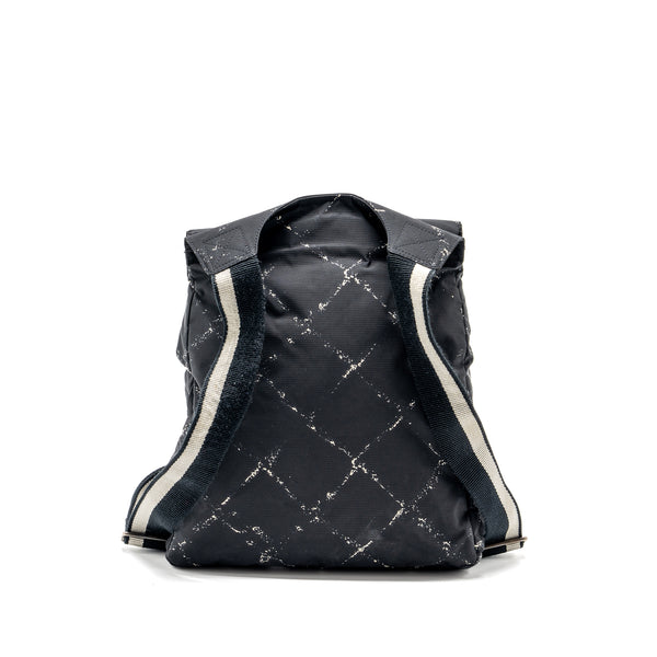 CHANEL Travel Line Check Nylon Backpack Black/White Ruthenium Hardware