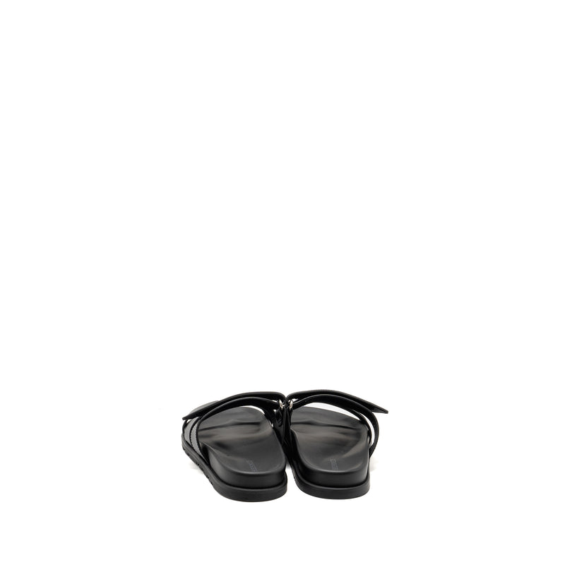 Hermes Size 37 Chypre Sandals Calfskin Black