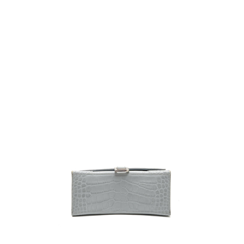 Balenciaga Small Hourglass Bag Croc-embossed Calfskin Grey SHW