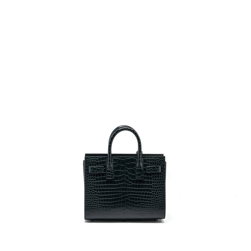 Saint Laurent/YSL Sac de Jour Nano Croc-embossed Calfskin Dark Green SHW