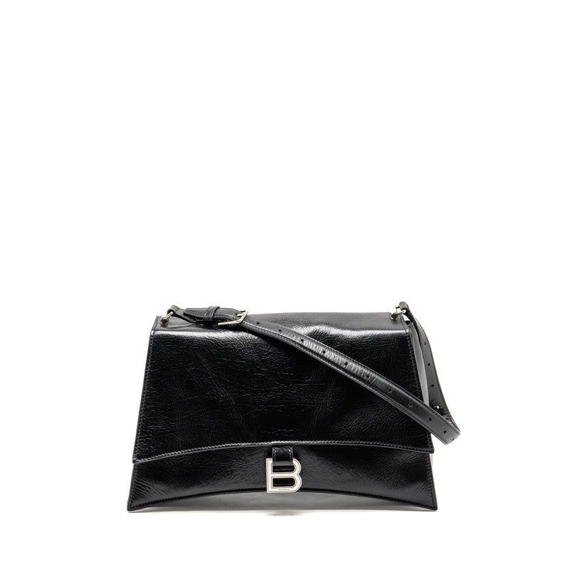 Balenciaga Medium Crush Shoulder Bag Calfskin Leather Black SHW