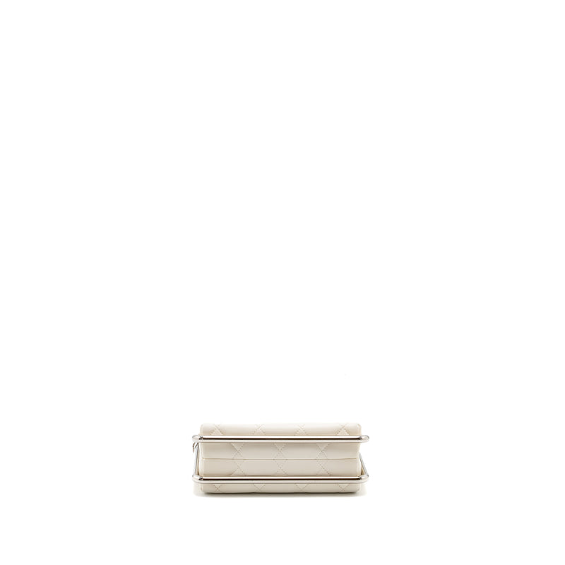 Chanel Metal Bar Clutch Bag Lambskin White SHW