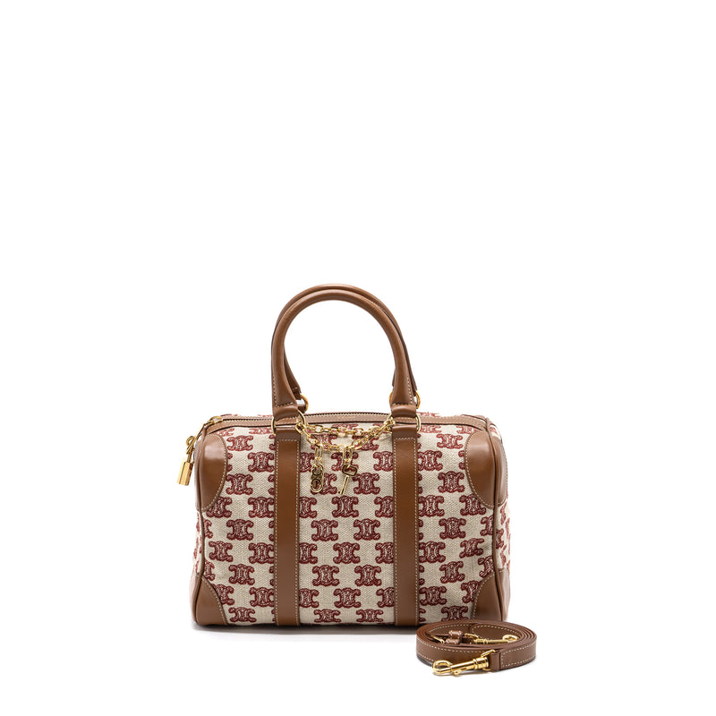 Celine Small Boston Textile Triomphe Fox Red GHW