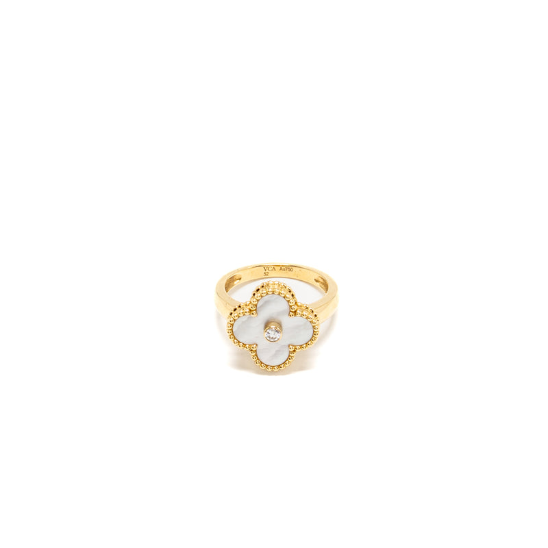 Van Cleef & Arpels Size 52 Vintage Alhambra Ring Yellow Gold, Diamond, Mother-of-Pearl