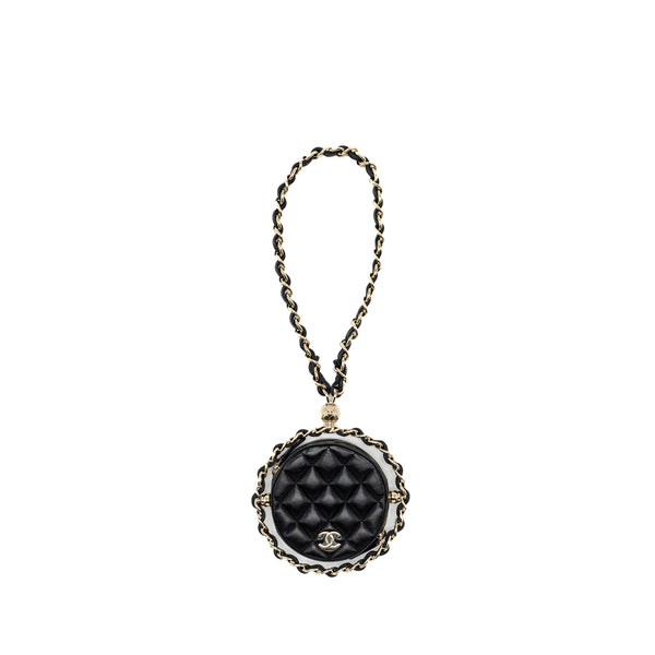 Chanel 22C Round Clutch With Chain Lambskin Black GHW