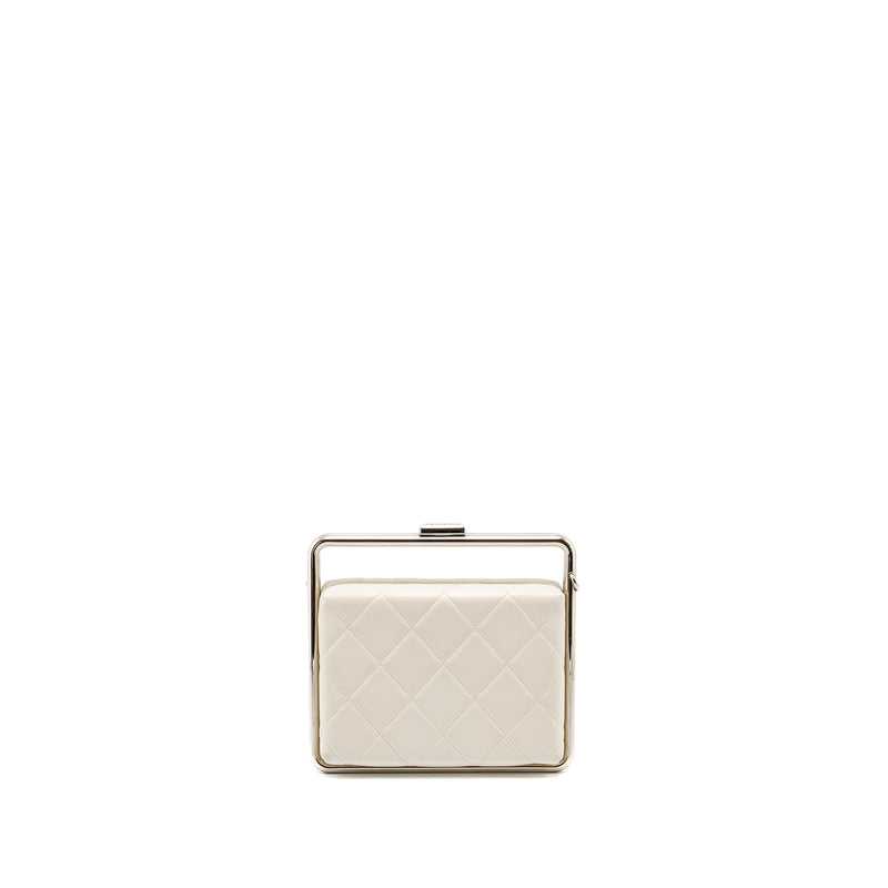 Chanel Metal Bar Clutch Bag Lambskin White SHW