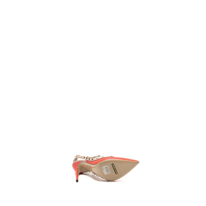 Valentino Size 39 Garavani Rockstud Slingback Heels Leather Orange Red