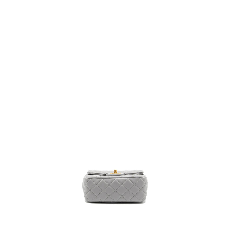 Chanel Pearl Crush Mini Square Flap Bag Lambskin Light Grey GHW(Microchip)