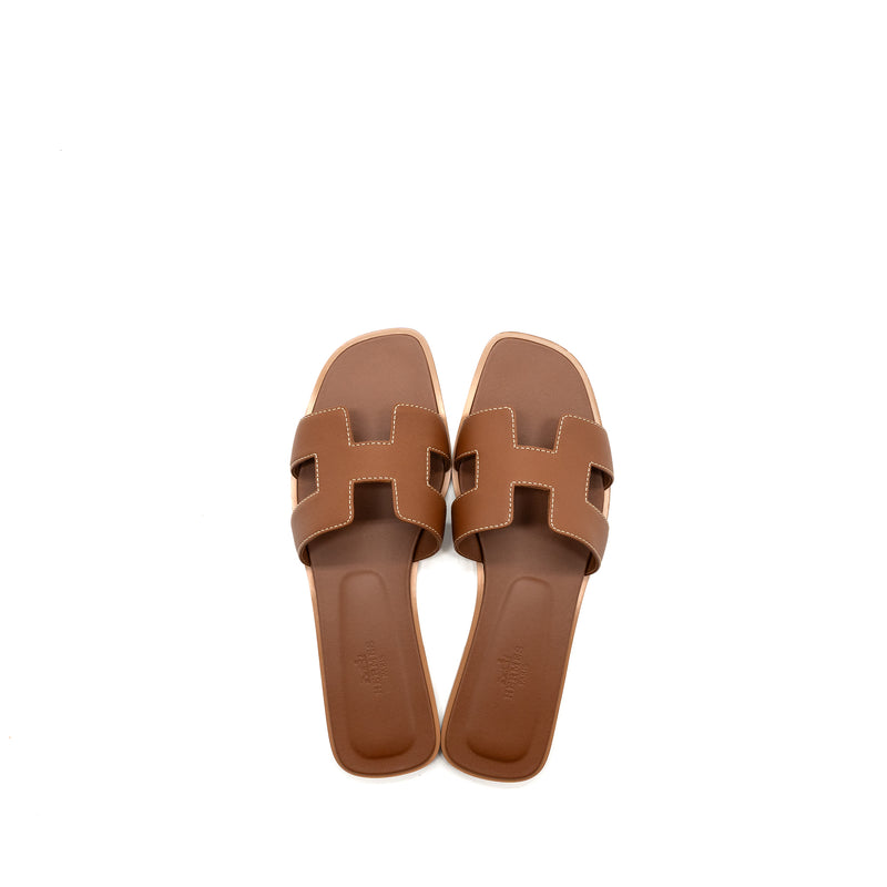 Hermes size 37.5 oran sandals box calfskin gold