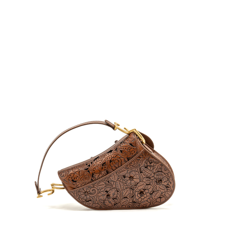 Dior Medium Saddle Bag Laser-cut Floral Calfskin Brown GHW