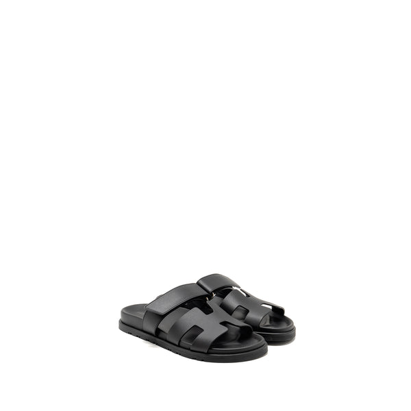 Hermes Size 37 Chypre Sandals Calfskin Black