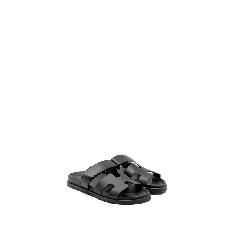 Hermes Size 37 Chypre Sandals Calfskin Black