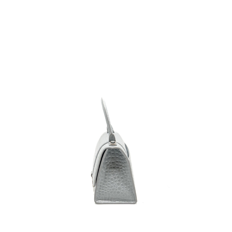 Balenciaga Small Hourglass Bag Croc-embossed Calfskin Grey SHW