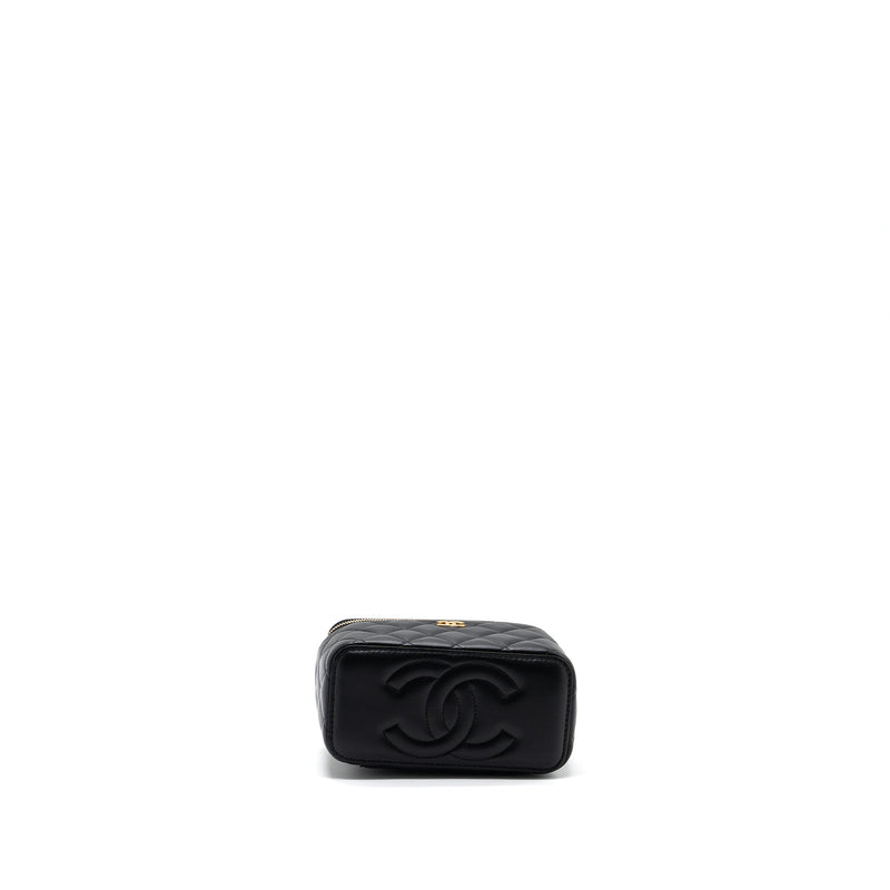 Chanel Top Handle Long Vanity With Chain Lambskin Black GHW(Microchip)