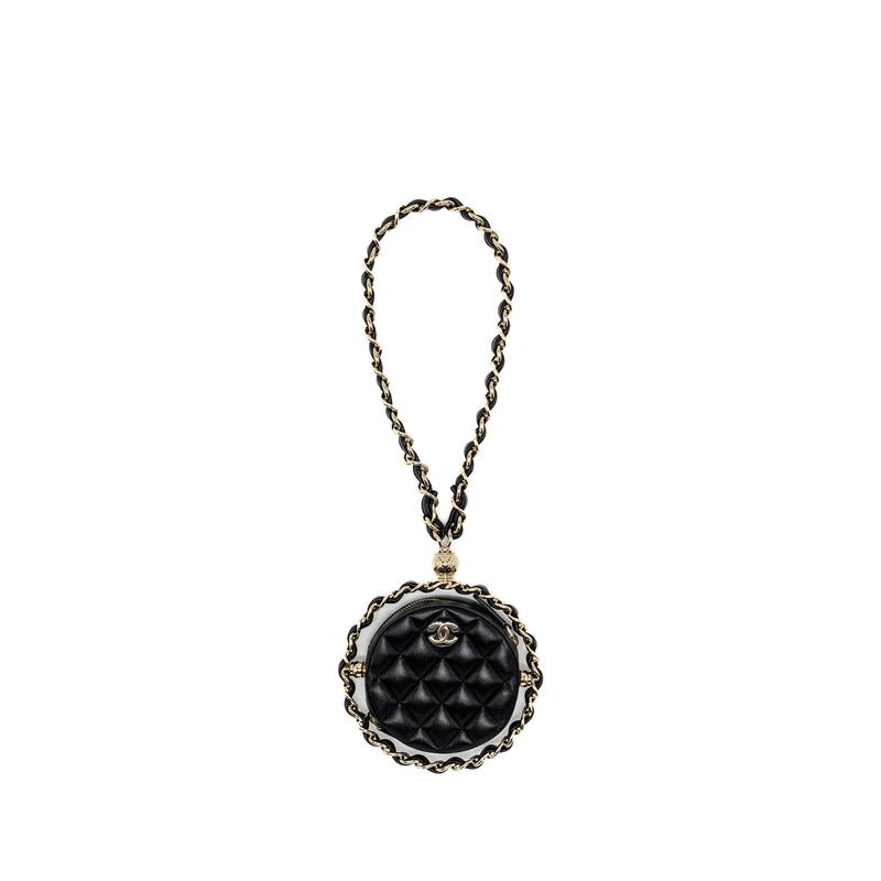 Chanel 22C Round Clutch With Chain Lambskin Black GHW