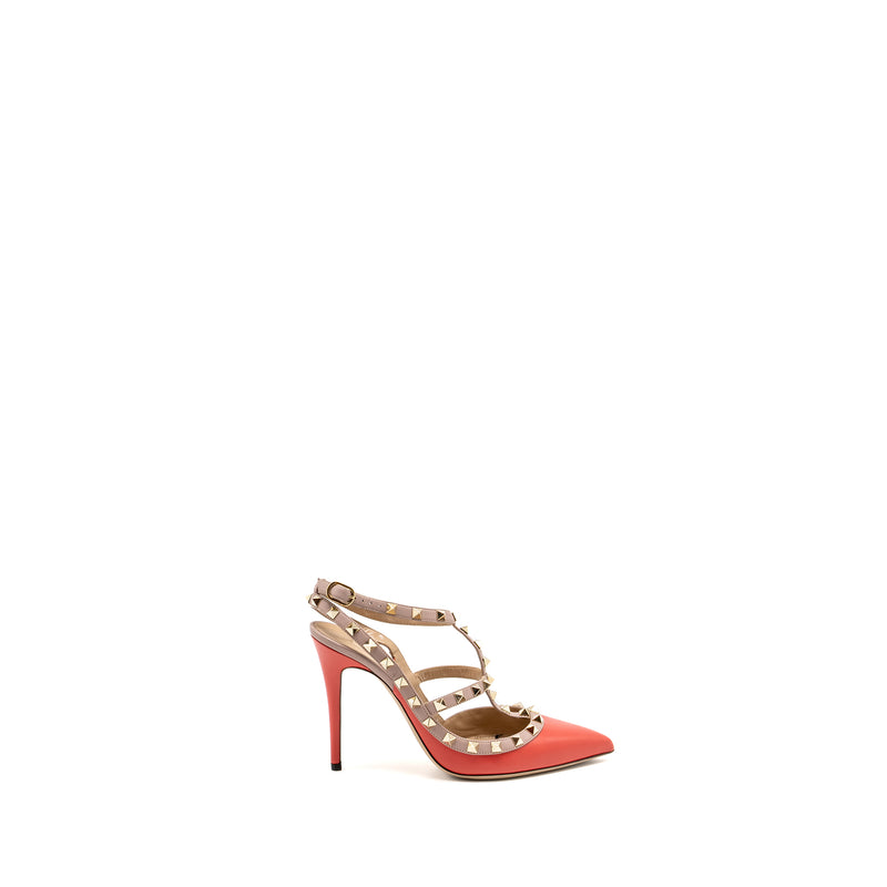 Valentino Size 39 Garavani Rockstud Slingback Heels Leather Orange Red