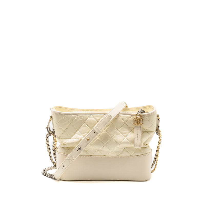 Chanel Large Gabrielle Hobo Bag Aged Calfskin White Multicolour Hardware
