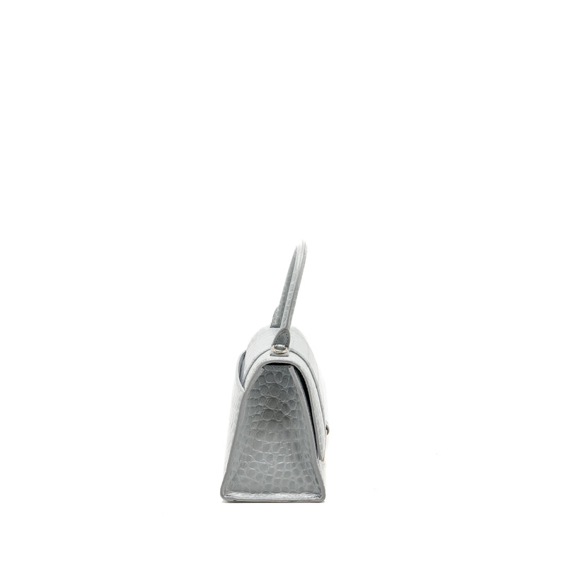 Balenciaga Small Hourglass Bag Croc-embossed Calfskin Grey SHW