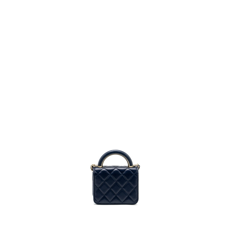 Chanel top handle mini flap Clutch Lambskin Navy LGHW (microchip)