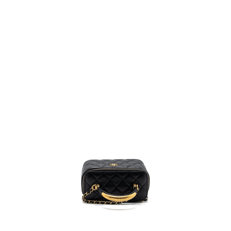 Chanel Top Handle Long Vanity With Chain Lambskin Black GHW(Microchip)