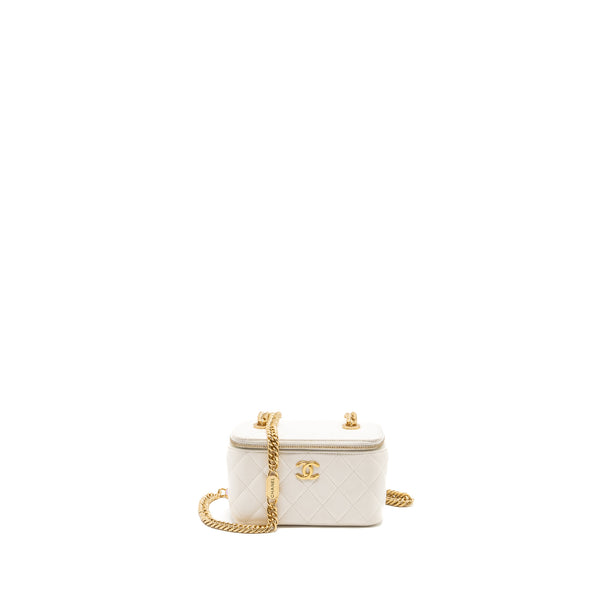 Chanel letter/cc logo chain long vanity case lambskin White GHW(microchip)