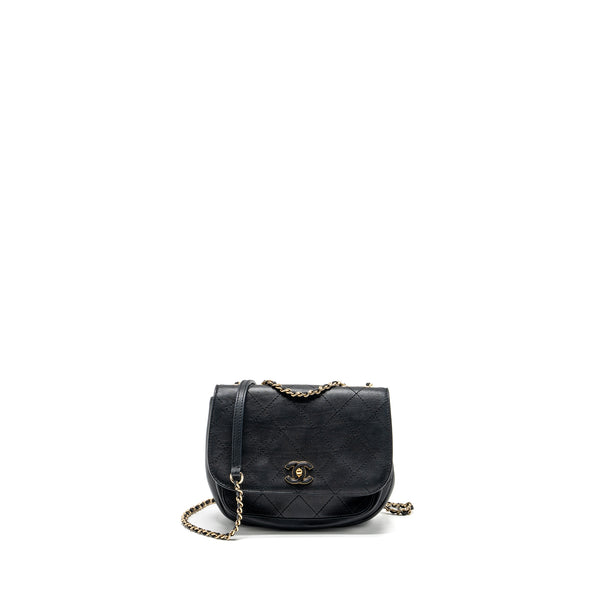 Chanel half moon quilted flap bag Grained Calfskin black GHW