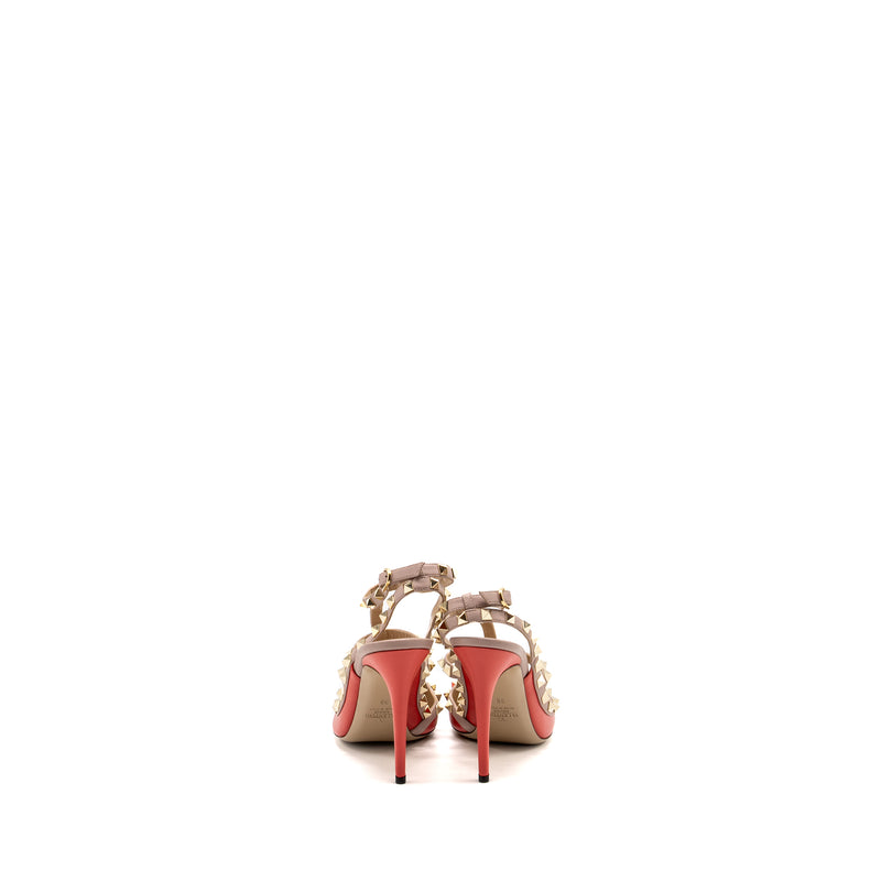 Valentino Size 39 Garavani Rockstud Slingback Heels Leather Orange Red