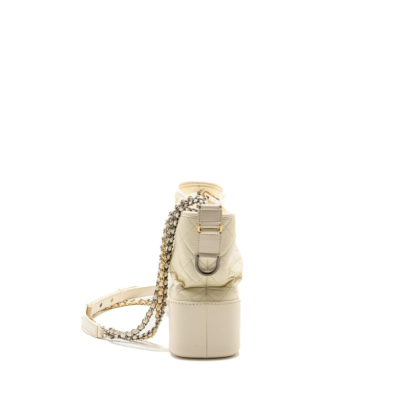 Chanel Large Gabrielle Hobo Bag Aged Calfskin White Multicolour Hardware