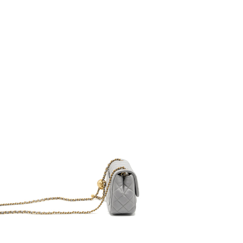 Chanel Pearl Crush Mini Square Flap Bag Lambskin Light Grey GHW(Microchip)