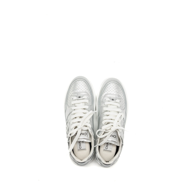 Chanel SIze 38 24c Sneaker Calfskin Silver