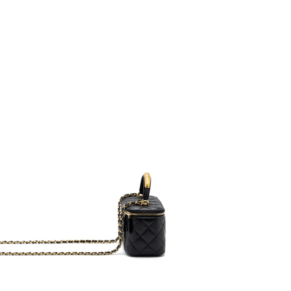 Chanel Top Handle Long Vanity With Chain Lambskin Black GHW(Microchip)