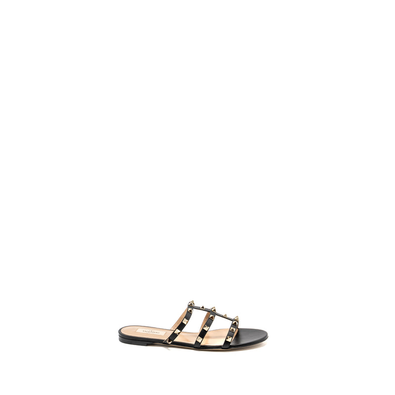 Valentino Size 38.5 Garavani Rockstud Leather Sandals Black LGHW