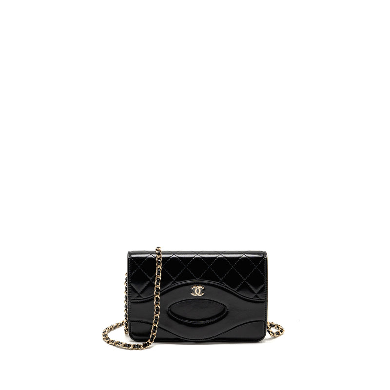 Chanel 24c 31 Wallet On Chain Shiny Calfskin Black LGHW (Microchip)